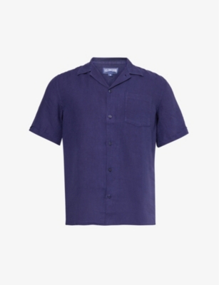 Shop Vilebrequin Men's Minuit Charli Brand-embroidered Linen Shirt
