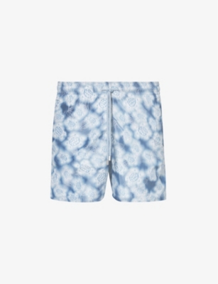 Shop Vilebrequin Men's Bleu Marine Moopea Floral-print Recycled-polyester And Silk Swim Shorts