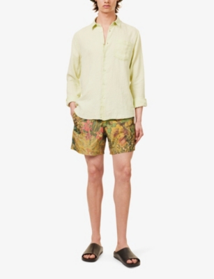 Shop Vilebrequin Moopea Floral-print Recycled-polyester And Silk Swim Shorts In Bronze