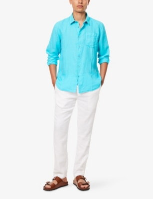 Vilebrequin Mens Vert Disco Caroubis Patch-pocket Regular-fit Linen Shirt In Blue