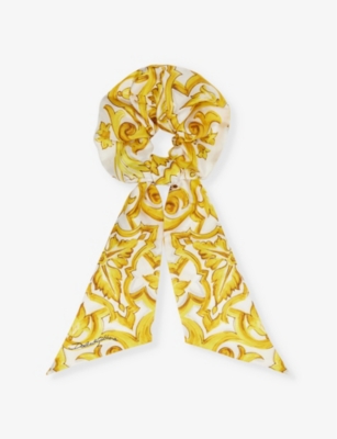 Shop Dolce & Gabbana Kids' Graphic-print Silk Scrunchie Maiolica 1 Giallo