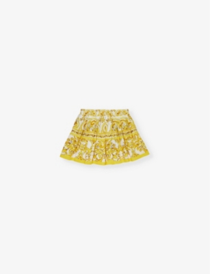 DOLCE & GABBANA: Majolica-print pleated cotton-poplin mini skirt 4-12+ years