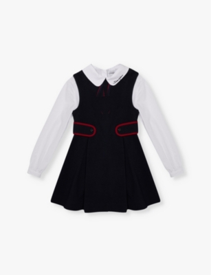Dolce & Gabbana Girls Very Dark Blue 2 Kids Logo-embroidered Long-sleeve Stretch-cotton Dress 4-12+