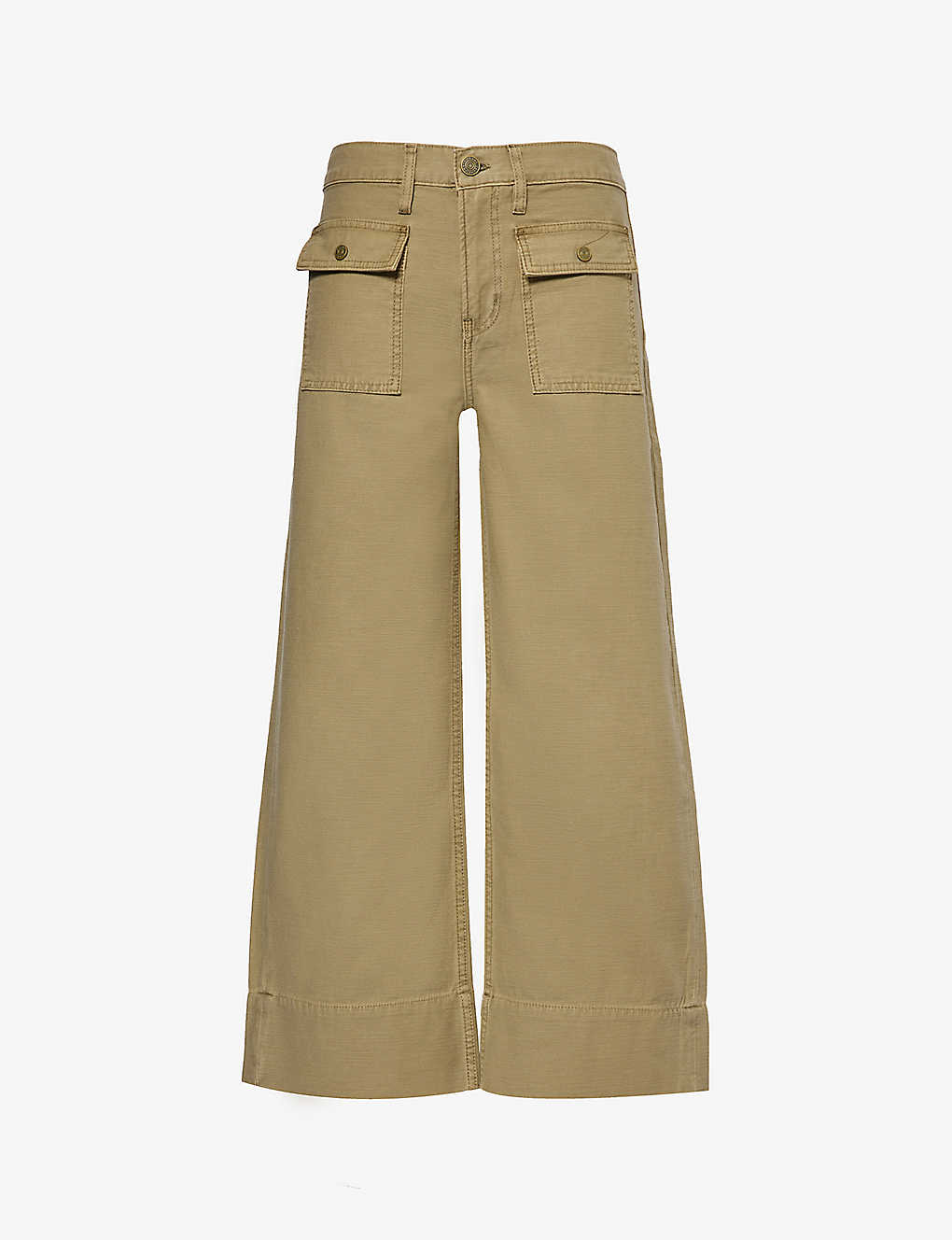 Frame Womens Washed Summer Sage The 70's Patch-pocket Cotton Trousers In Brown