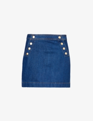 Shop Frame Women's Celestine Sailor Snap Recycled-denim Mini Skirt