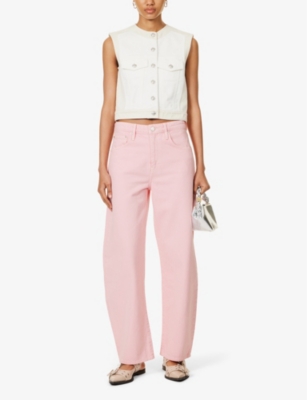 Shop Frame Women's Washed Dusty Pink Long Barrel Five-pocket High-rise Wide-leg Jeans