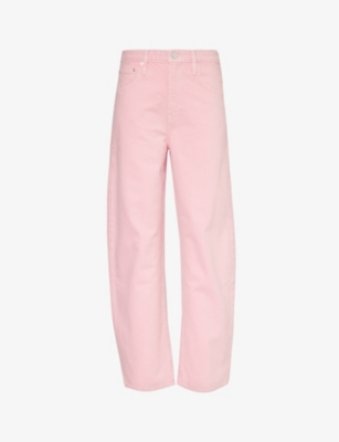 Shop Frame Women's Washed Dusty Pink Long Barrel Five-pocket High-rise Wide-leg Jeans