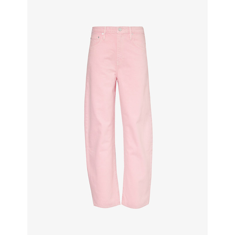 Frame Womens Washed Dusty Pink Long Barrel Five-pocket High-rise Wide-leg Jeans