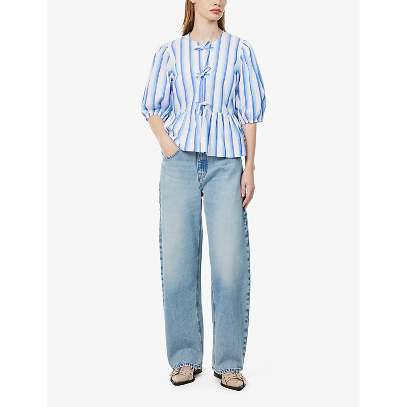Shop Frame Women's Divine Brand-patch Contrast-stitch Barrel-leg Mid-rise Recycled Denim-blend Jeans