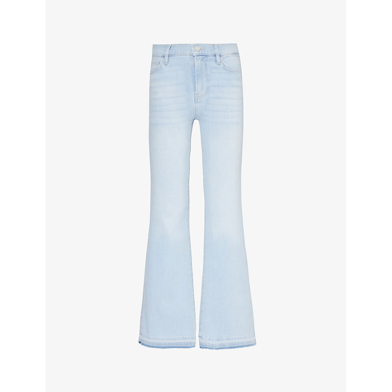 Frame Womens Clarity Flare Fray Side-slit High-rise Straight-leg Stretch-denim Blend Jeans In Blue