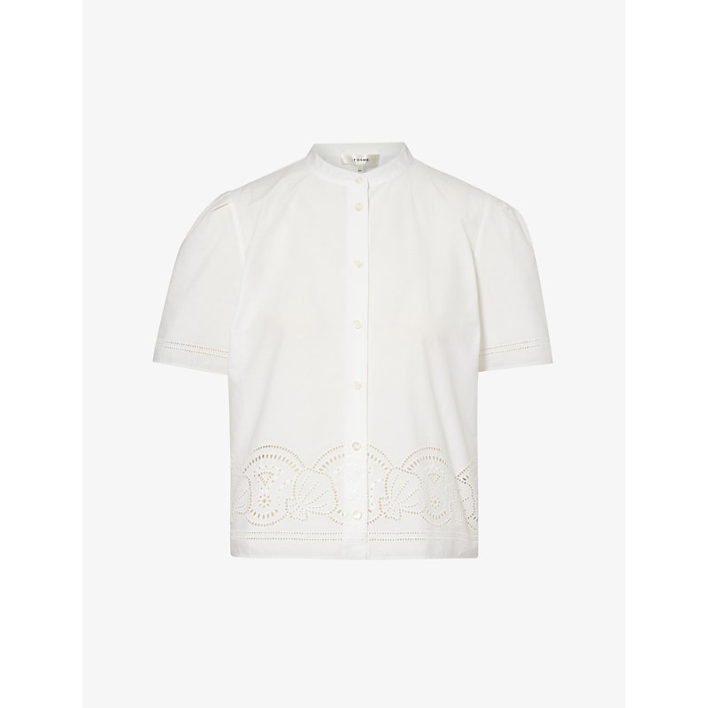 Shop Frame Womens White Broderie Anglaise-embroidered Cotton-poplin Shirt