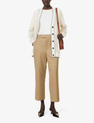 Shop Frame Easy Slim Wide-leg High-rise Cropped Wool-blend Trousers In Light Camel