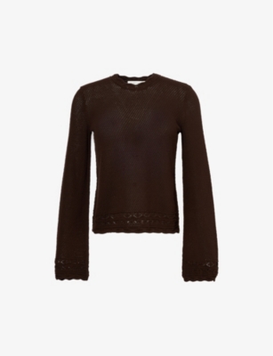 Shop Frame Women's Chocolate Brown Bell-sleeve Pointelle Knitted Top