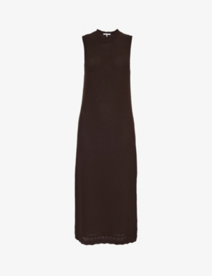 Shop Frame Women's Chocolate Brown Pointelle Flared-hem Slim-fit Knitted Midi Dress