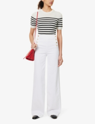 Shop Frame Women's White Sailor Wide-leg High-rise Stretch-denim Jeans