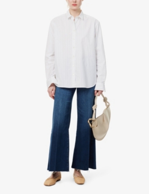Shop Frame Women's Calvin Palazzo Crop Raw-hem Wide-leg High-rise Denim-blend Jeans