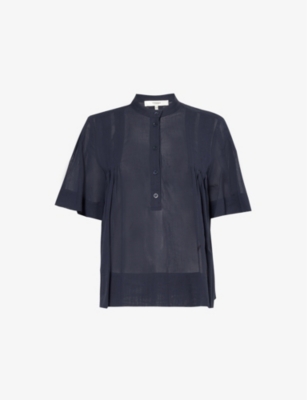 FRAME: Pleated short-sleeved cotton blouse