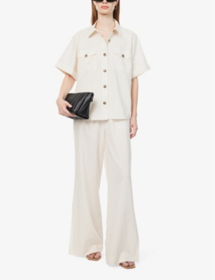 Shop Frame Womens Cream Patch-pocket Cotton-blend Utility Shirt