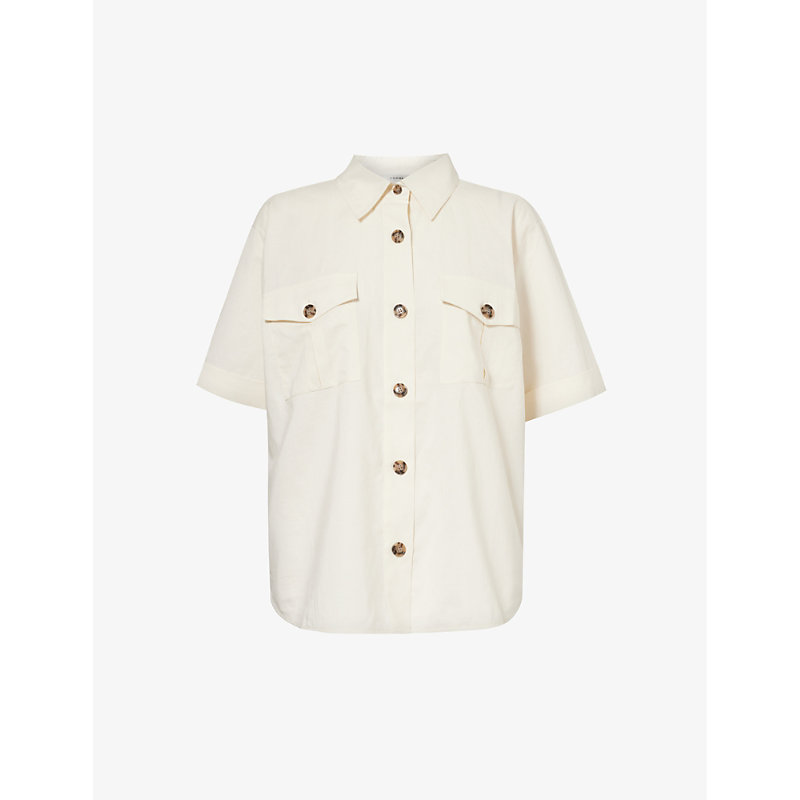 Shop Frame Womens Cream Patch-pocket Cotton-blend Utility Shirt