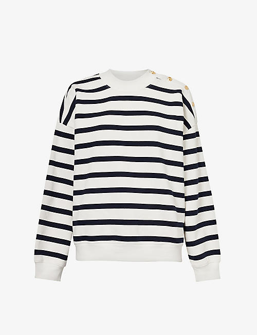 FRAME: Button-embellished striped cotton-blend sweatshirt