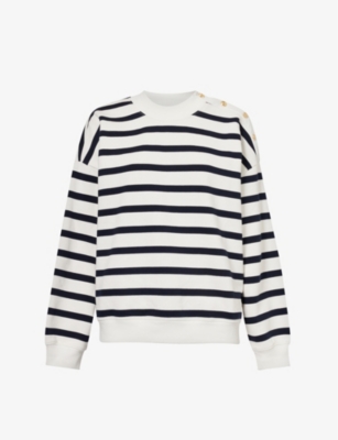 Shop Frame Women's Navy Multi Button-embellished Striped Cotton-blend Sweatshirt