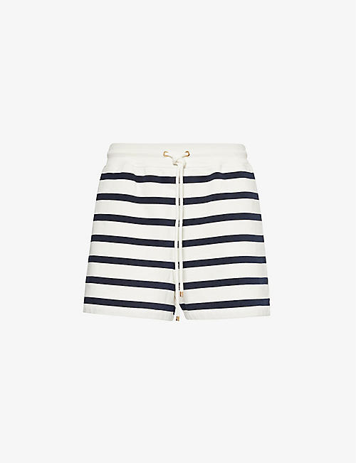 FRAME: Drawstring-waist striped cotton-blend shorts