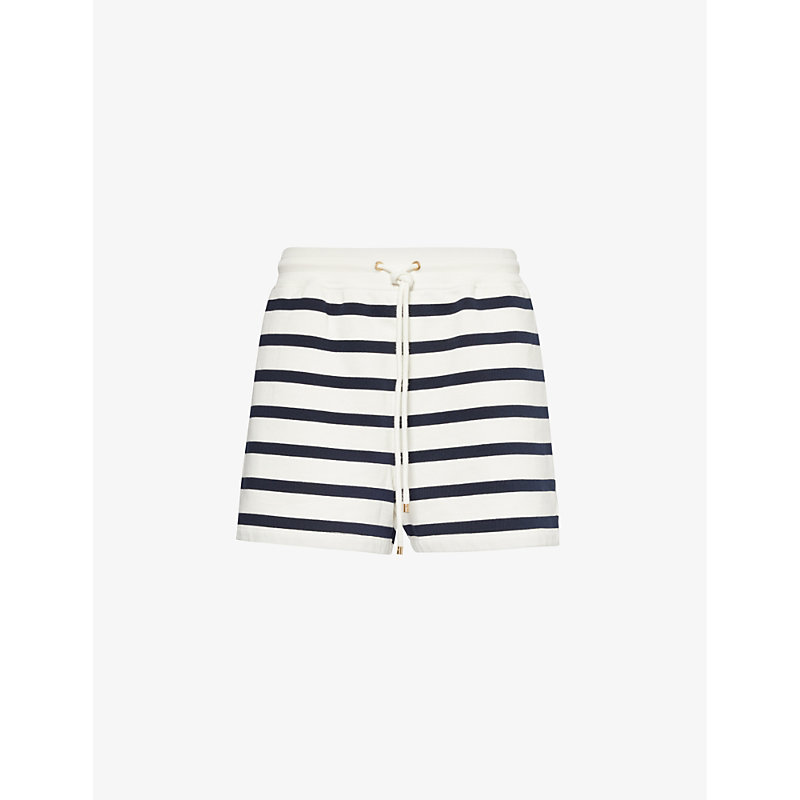 Frame Womens Navy Multi Drawstring-waist Striped Cotton-blend Shorts