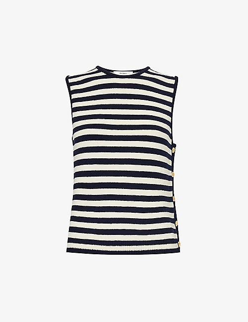 FRAME: Button-embellished striped cotton-blend top
