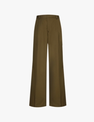 Frame Womens Surplus Pleated Wide-leg Mid-rise Cotton Trousers In Brown