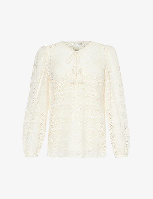 FRAME: Lace Tassle crochet-pattern cotton top