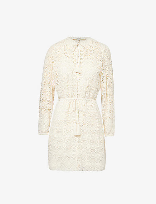 FRAME: Lace Tassle crochet-pattern cotton mini dress