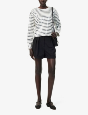 Shop Frame Women's Navy Multi Striped Sequin Organic-cotton T-shirt