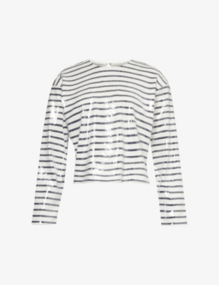 Shop Frame Women's Navy Multi Striped Sequin Organic-cotton T-shirt