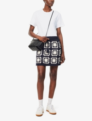 Shop Frame Womens Vycrochet Tassel-embellished Cotton-blend Knitted Mini Skirt In Navy Multi