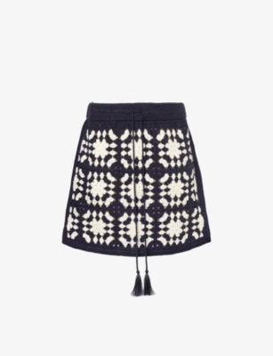 Shop Frame Women's Vycrochet Tassel-embellished Cotton-blend Knitted Mini Skirt In Navy Multi