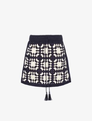 Shop Frame Womens Vycrochet Tassel-embellished Cotton-blend Knitted Mini Skirt In Navy Multi