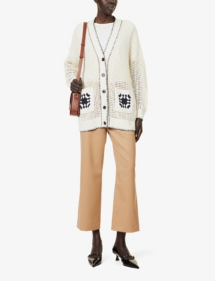 Shop Frame Crochet Pocket V-neck Cotton-blend Cardigan In Navy Multi