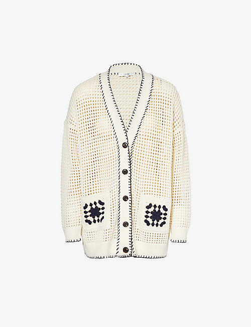 FRAME: Crochet Pocket  V-neck cotton-blend cardigan