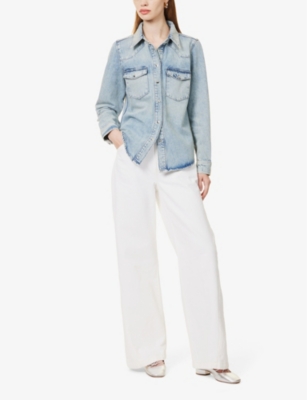 Shop Frame Women's Esme Heritage Curved-hem Slim-fit Denim Shirt