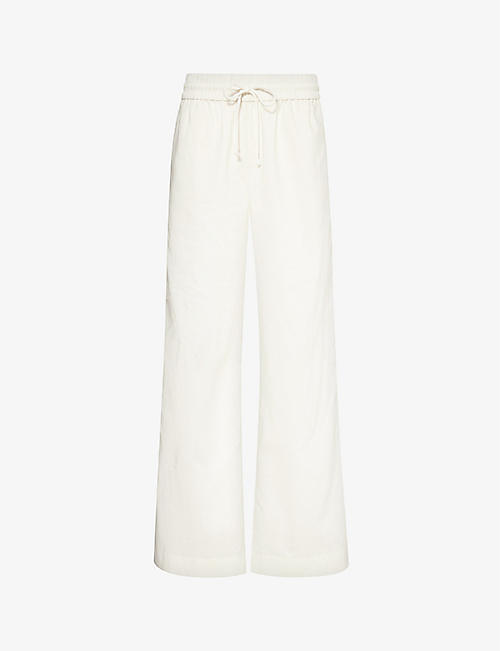 FRAME: Drawstring-waist wide-leg high-rise cotton-blend trousers