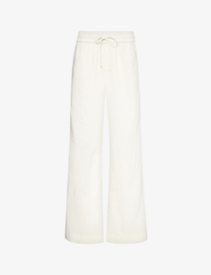 Shop Frame Women's Cream Drawstring-waist Wide-leg High-rise Cotton-blend Trousers