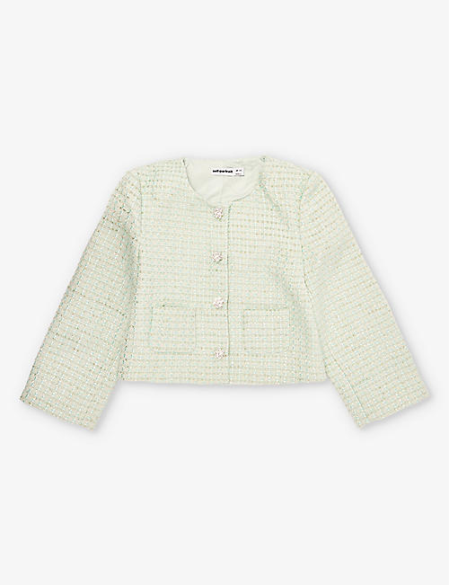 SELF-PORTRAIT: Embellished-button bouclé-texture woven jacket 3-12 years