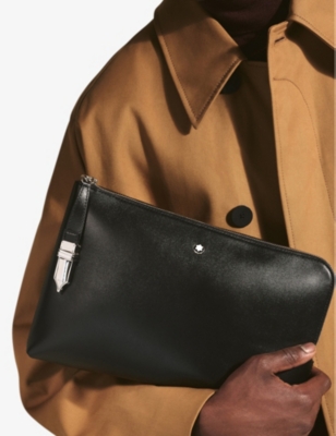 Montblanc Mens Black Soft Brand-plaque Leather Pouch In Black