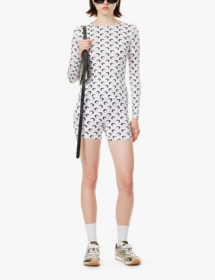 Marine Serre Womens Wh00 Optical White Moon-print High-rise Recycled Stretch-jersey Shorts In Wh00 Optical White