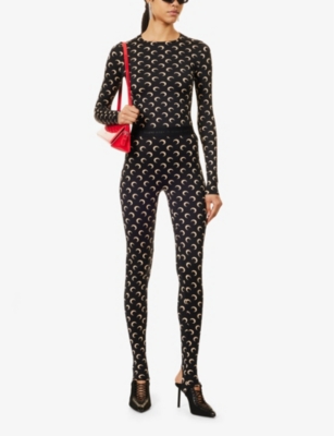 Marine Serre Black Recycled Jersey Moon Stirrup Leggings In It99 Inverse Tan