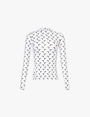 Marine Serre 'second Skin' White And Black With Crescent Moon Print In Stretch Fabric Woman In Wh00 Optical White
