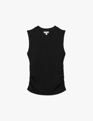 Reiss Womens Black Trudy Round-neck Ruched-side Ribbed Stretch-cotton Vest In Black