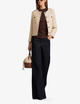 Reiss Womens Chocolate Trudy Round-neck Ruched-side Ribbed Stretch-cotton Vest