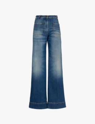 Shop Victoria Beckham Womens  Alina Stretch-denim Wide-leg High-rise Jeans In Indigo Wash