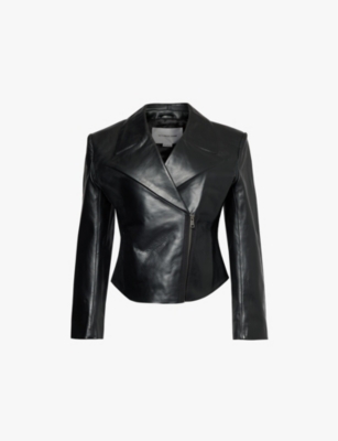 VICTORIA BECKHAM: Padded-shoulder boxy-fit leather jacket